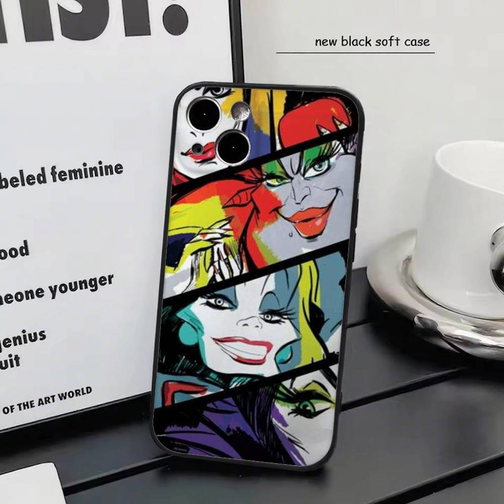 Disney Villains For iPhone 17 Air 16 15 14 13 12 11 Pro Black Soft Cover Phone Case