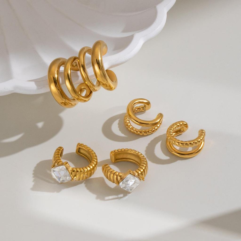 Xia Ling 18K Gold Stainless Steel No-Piercing Ear Cuff Earrings - European & American Style
