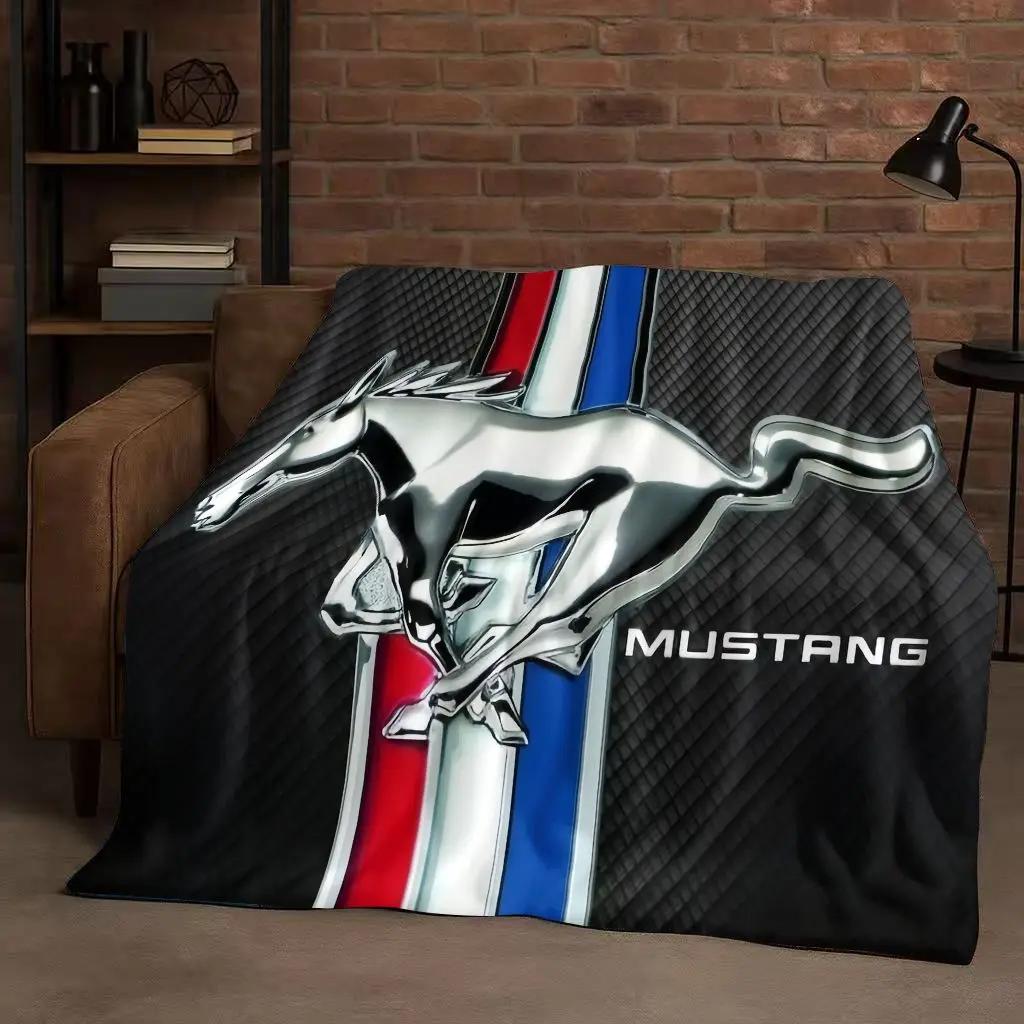New Mustang Racing Car Logo Flannel Blanket,Ultra Soft Warm Plush Throw for Home Bedroom Bed Sofa Cover Picnic Kids Office