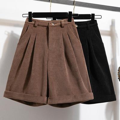 Spodnie damskie plus size Sztruksowe paski Pit Strip Jesień i zima Brązowe spodnie z wysokim stanem Temperamentowe proste spodnie pięciominutowe
