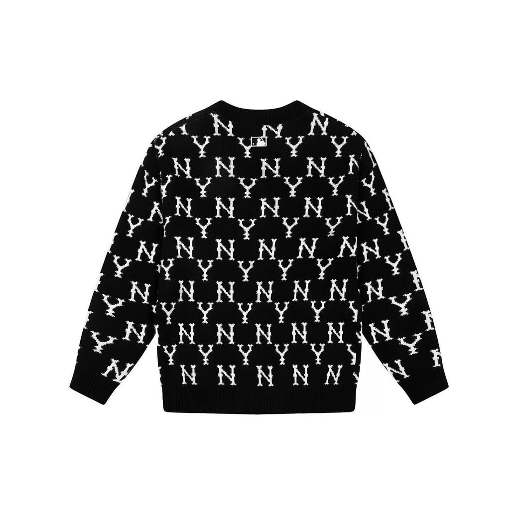 MLB Old Flower Sweaters Unisex Black V Neck Moderate Cardigan 31KTM1041-50L