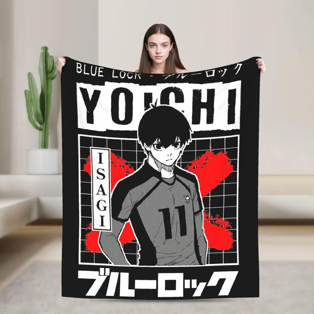 Blue Lock Rin Itoshi Knitted Blanket Meguru Bachira Flannel Throw Blanket Bed Decoration Ultra-Soft Warm Breathable Rug Piece