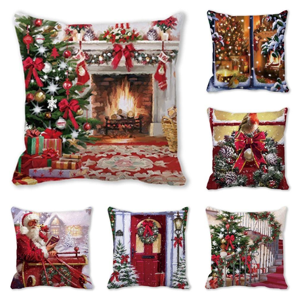 Fashion Peach skin velvet Christmas PillowCase Square Navidad Xmas Cushion Cover Santa Claus Sofa Pillow Cover Christmas