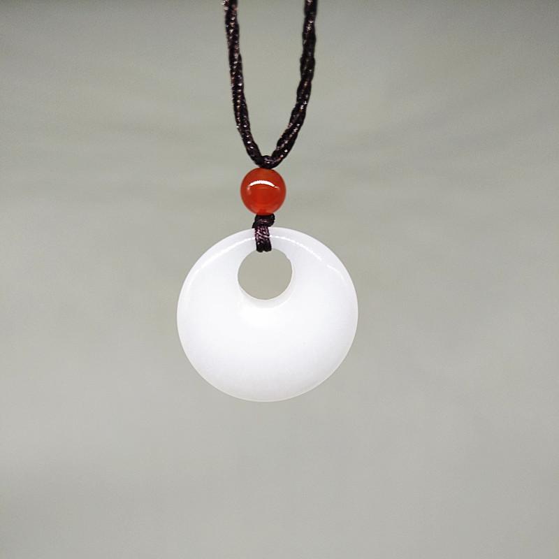 Conch Stone White Jade Concentric Circle Pendant Necklace