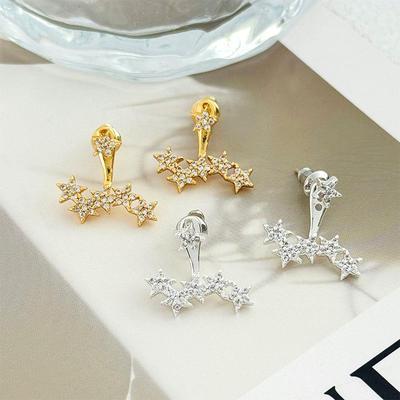 S925 Silberne Nadel Koreanische Stern Diamant Ohrstecker, Vielseitig Süßes & Cooles Temperament, Glänzendes Fünfzackiger Stern Design.