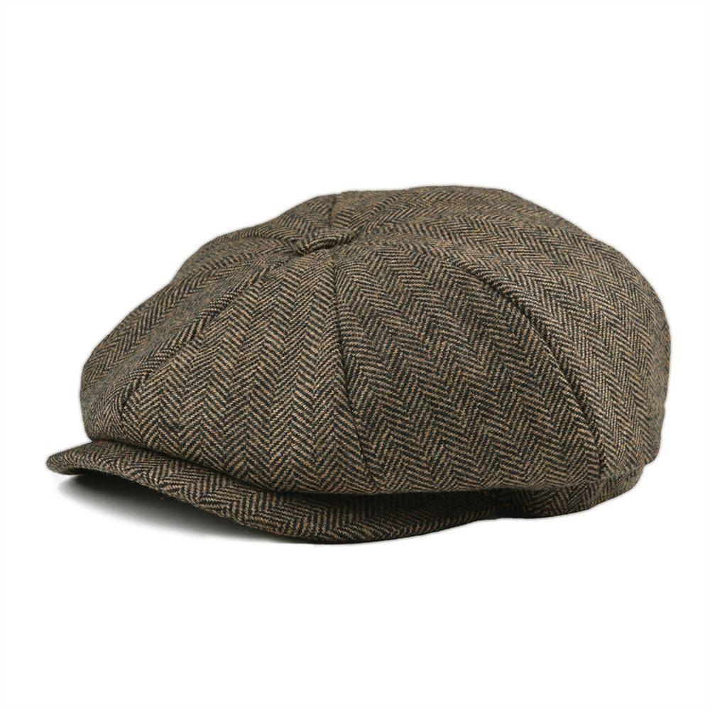 BOTVELA Tweed Lana 8 Pannelli Nero Spina di Pesce Cappello Newsboy Uomo Classico Stile 8 Pannelli Piatto Donna Berretto