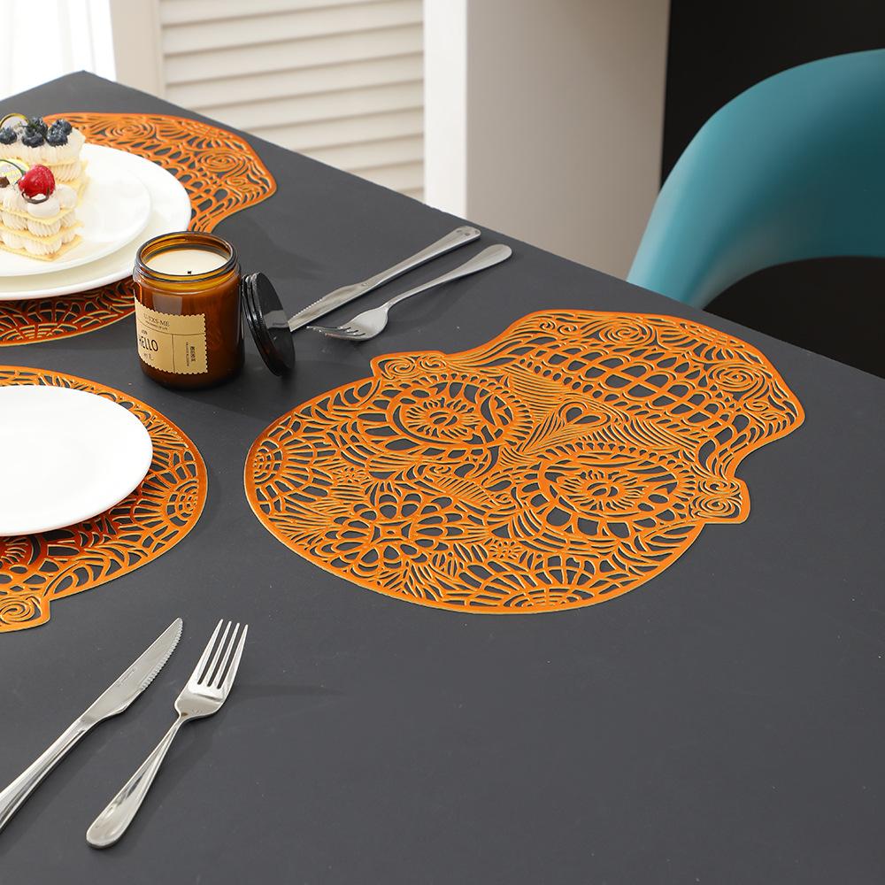 Halloween Skull PVC Placemats Hot Gold Skeleton Waterproof Anti-scald Heat Insulation Mats Table Decoration and Accessories