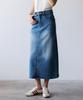 High Five Cotton Back Slit Washed Denim Long Skirt