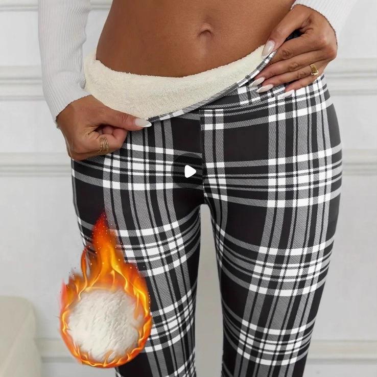Women's High-Waisted Slim Fit Lambswool-Lined Winter Yoga Pants with Pockets
