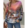 Women's Autumn 3D Animal Snowflake Print Crew Neck Long Sleeve T-Shirt