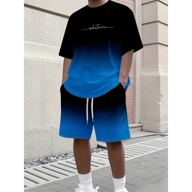 Summer Casual Men's T-Shirt and Shorts Set 2026 Sportswear Set Plus Size Short-Sleeve T-Shirt Drawstring Pocket Shorts Set