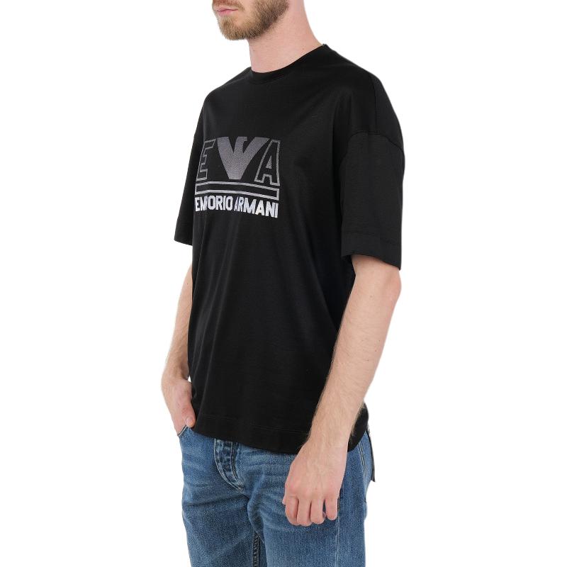 Emporio Armani SS23 Logo Print Loose Fit Crew Neck Short Sleeve T-Shirt Men Tops Black 3R1TZ4-1JUVZ-0098