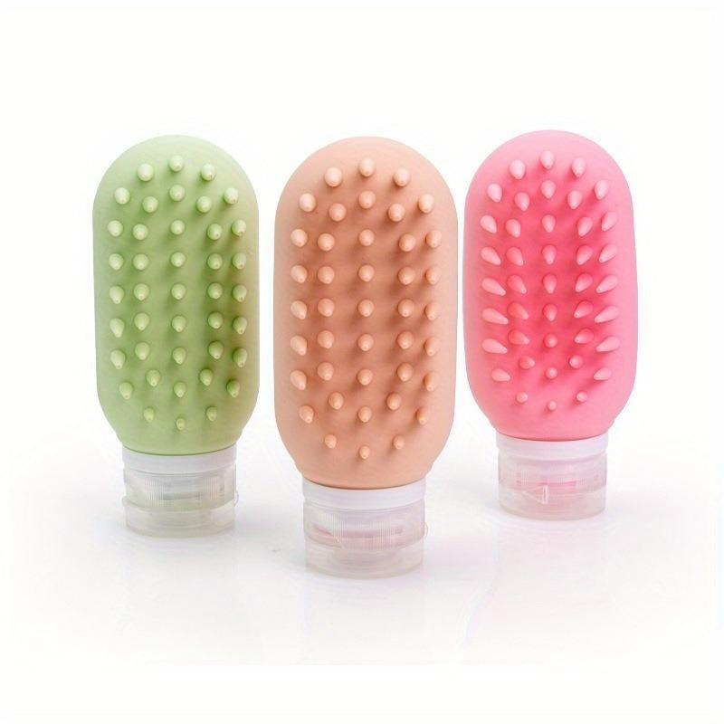 Refillable Silicone Squeeze Bottle Portable Travel Shampoo Lotion Dispenser with Built in Scalp Massager for Hair Care Storage