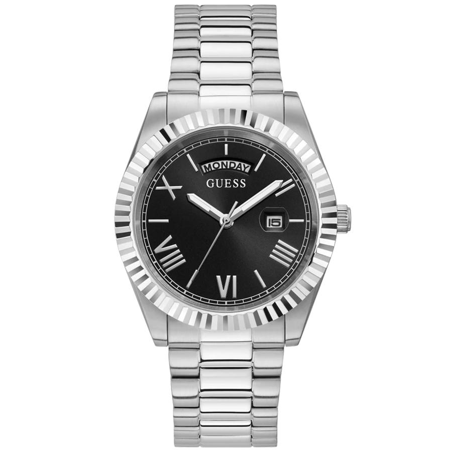 

Men s Elegant Quartz Watch - Two-tone stainless steel strap, black dial, calendar display, suitable for GW0265G1