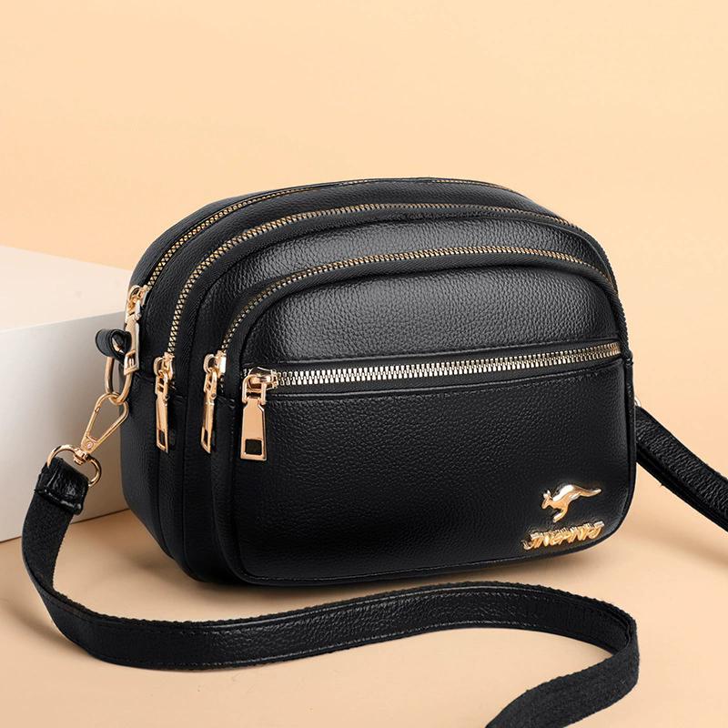 Women s Soft Leather Crossbody Shoulder Bag, Multi-Layer Large Capacity All-Match Handbag чёрный