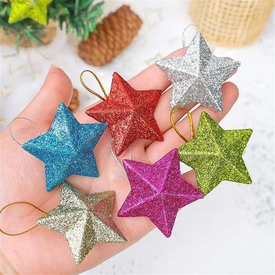6PCS Glitter Star Pendants - Christmas/Xmas Tree Hanging Craft Ornaments, Festive Decor Supplies for Birthday Party & New Year