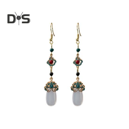 1 pár dámských visacích náušnic Dutý květ Vintage čínský styl Tvar bambusového kloubu Náušnice k Hanfu a Qipao Dlouhé střapcové visací náušnice