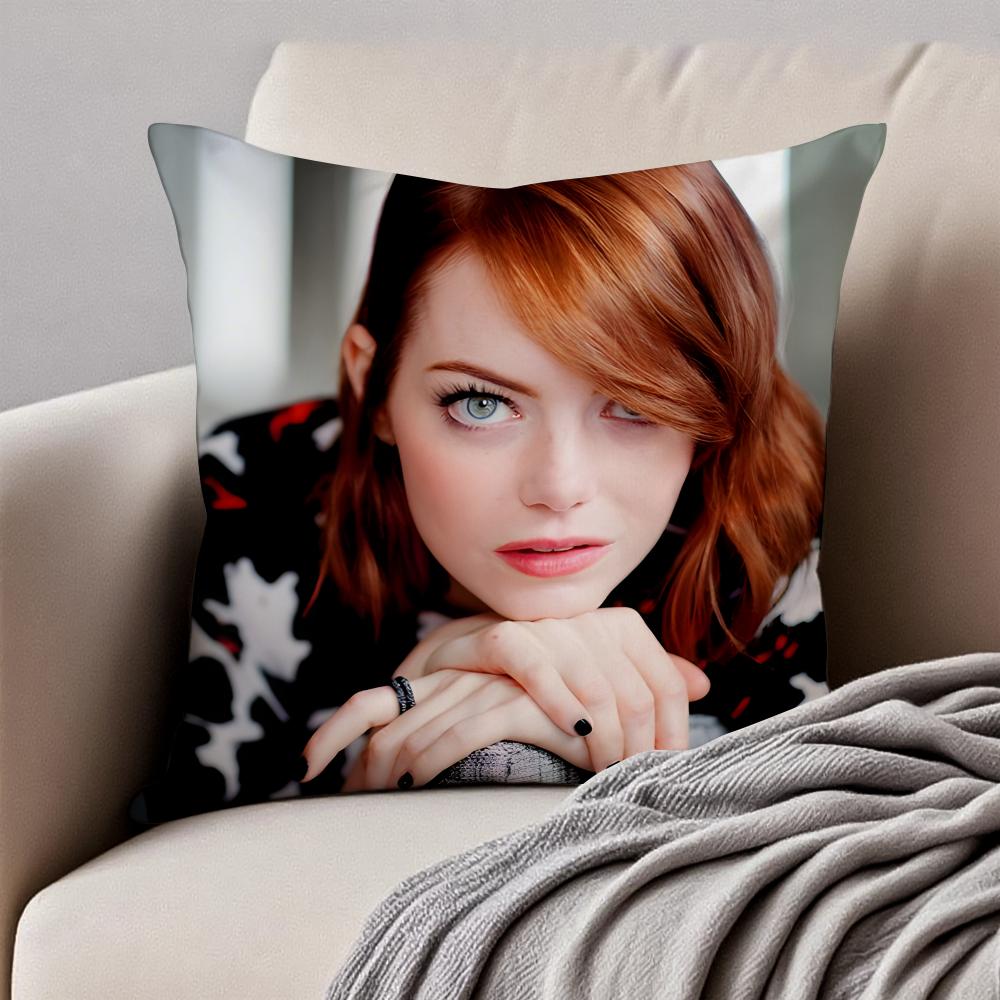 Actress EEmma Stone Cushion Cover Pillowcase Antidustmite Invisible Zipper Short Plush Sofa Cushion