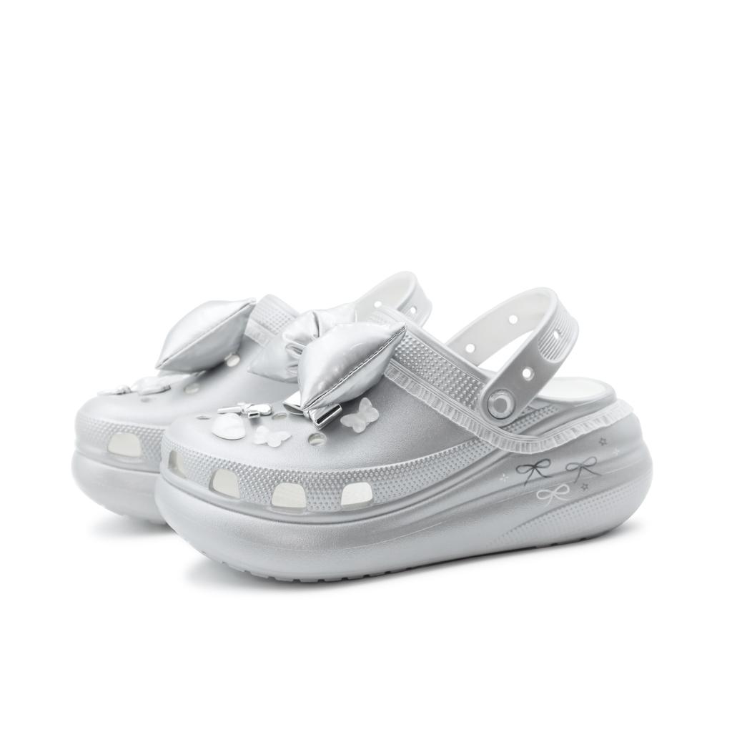 Crocs Bow Romantic Punk Lace Crush Clog Clogs Unisex Silver White