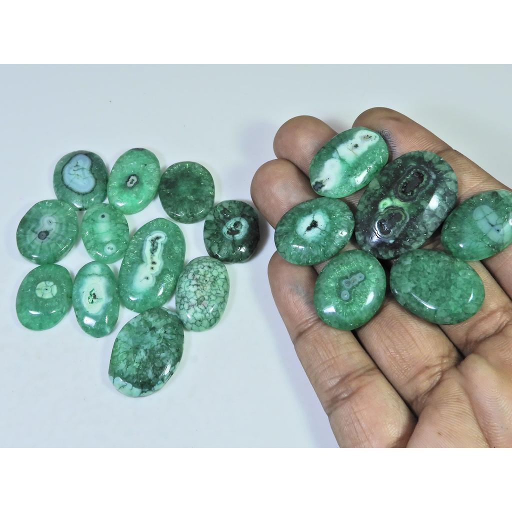 281Cts.Color Enhanced Green Solar Cab Agate Oval Loose Gemstone 17Pcs Lot C-2139