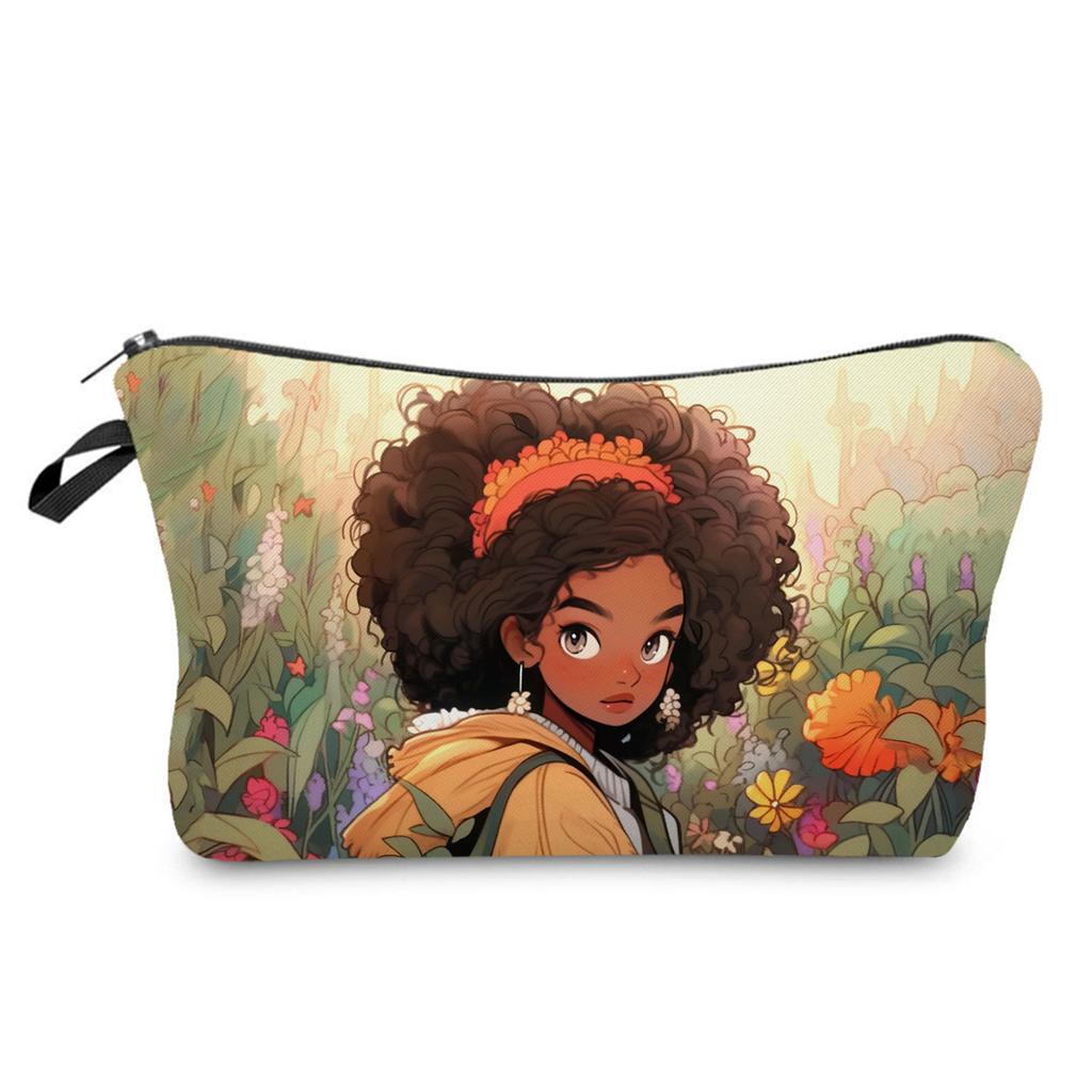 Women Black girl  Print Cosmetic Bag Toiletries Organize Travel Storage Case Bag 6425 KTB