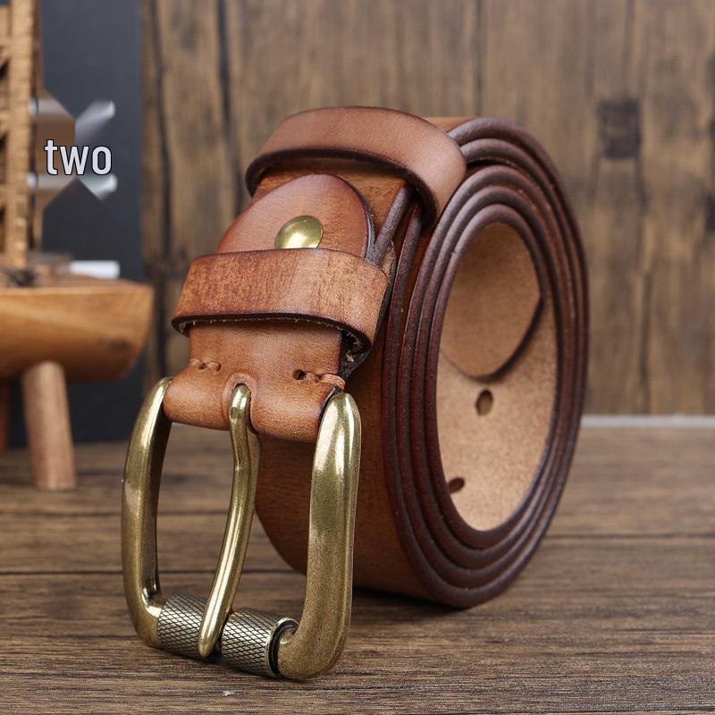 Men's Genuine Vegetable-Tanned Cowhide Leather Belt with Pin Buckle - Retro and Fashionable for Trousers & Jeans