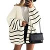 Women's Fashion Stripe Coats Long Sleeved Knitted Casual Cardigan Sweater Jacket