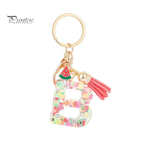 Fruit Elements Keychain Acrylic 2D Monogram Initial Letter Key Ring Kiwi Watermelon Grapefruit Key Chain