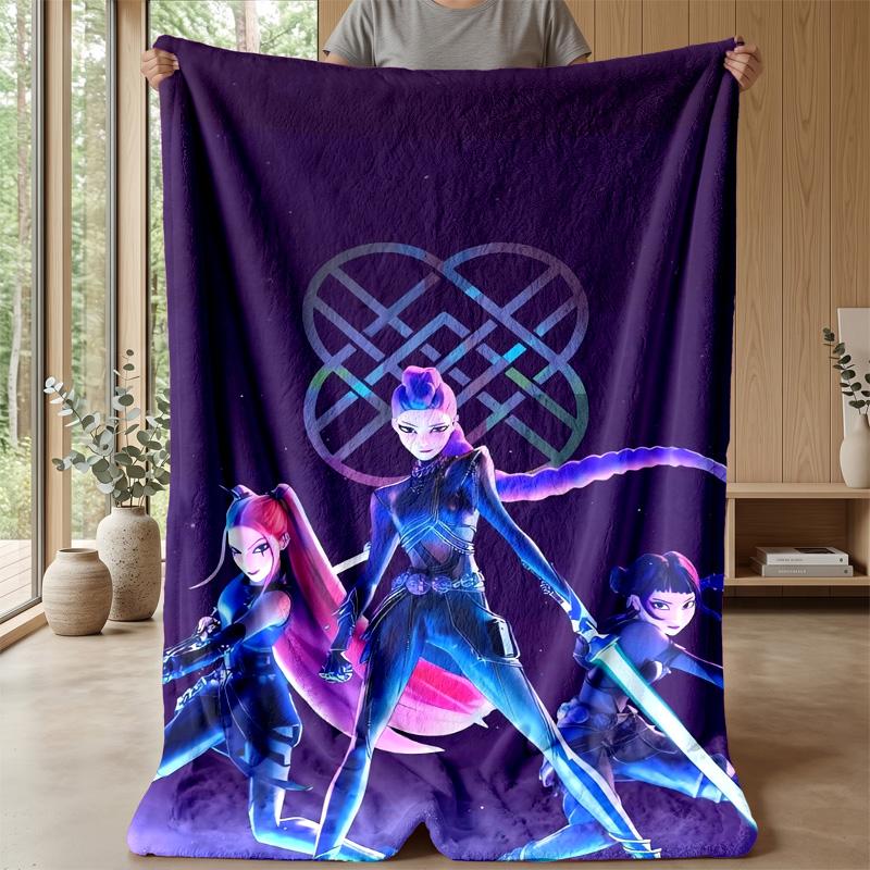 Kpop Demon Hunters Printed Flannel Throw Blanket Soft Warm Lightweight All Season Blanket for Sofa Bed Camping Home Decor Holiday Gift