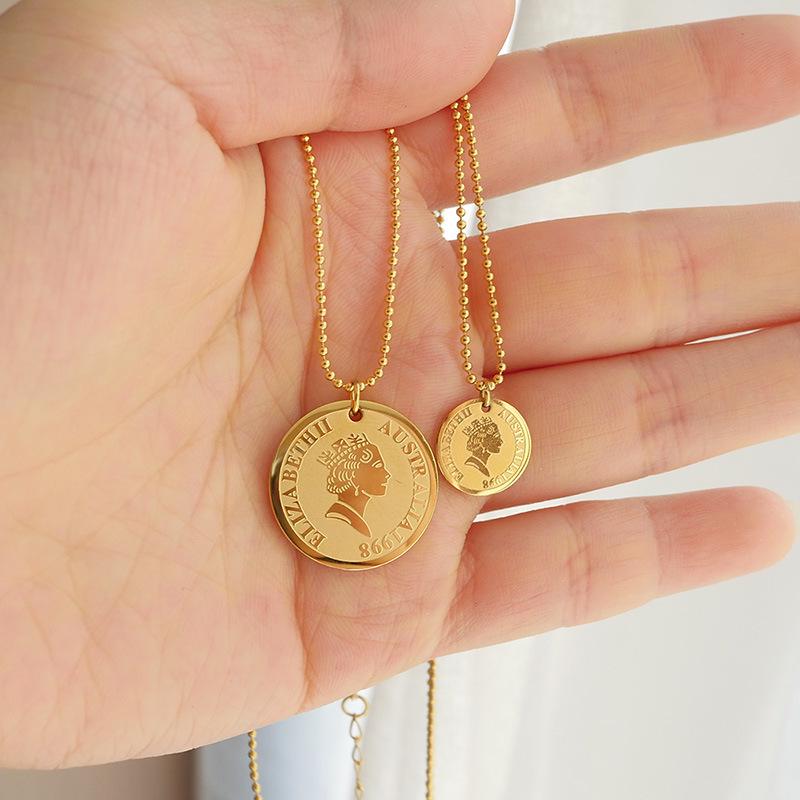 Gold Heart Letter Coin Necklace - Retro European American Style for Women