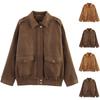 Women's Faux Suede Button Jacket Oversized Gathered Hem Short Length Coat Casual Vintage Outerwear With Pockets