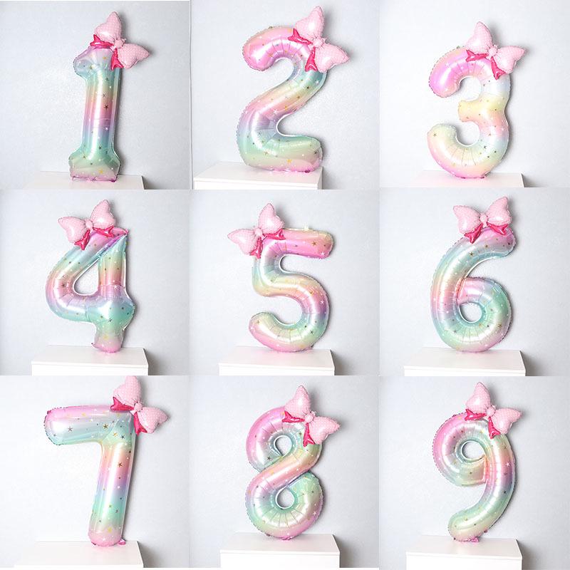 Gradient Rainbow Balloon with Crown for Girl's First Birthday Party Background Decoration