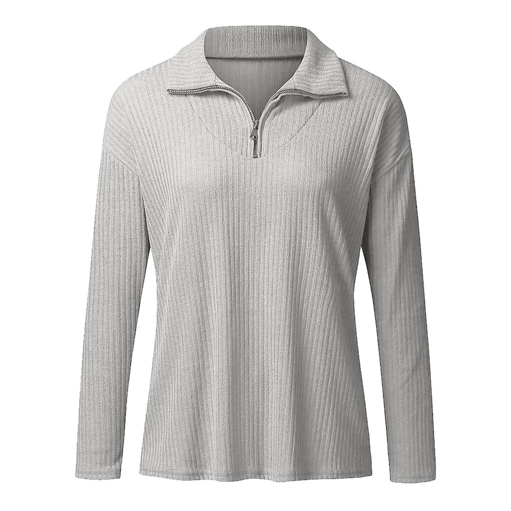 Frauen Herbst Und Winter Casual Lose Feste Nähte Lange-ärmeln Stehkragen Halb Zipper Pullover Stricken Pullover Top