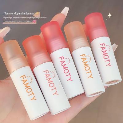 Matte Velvet Lip Mud Gloss: Dual-Use Lip and Cheek Whitening Lipstick, Moisturizing, Non-Stick Cup
