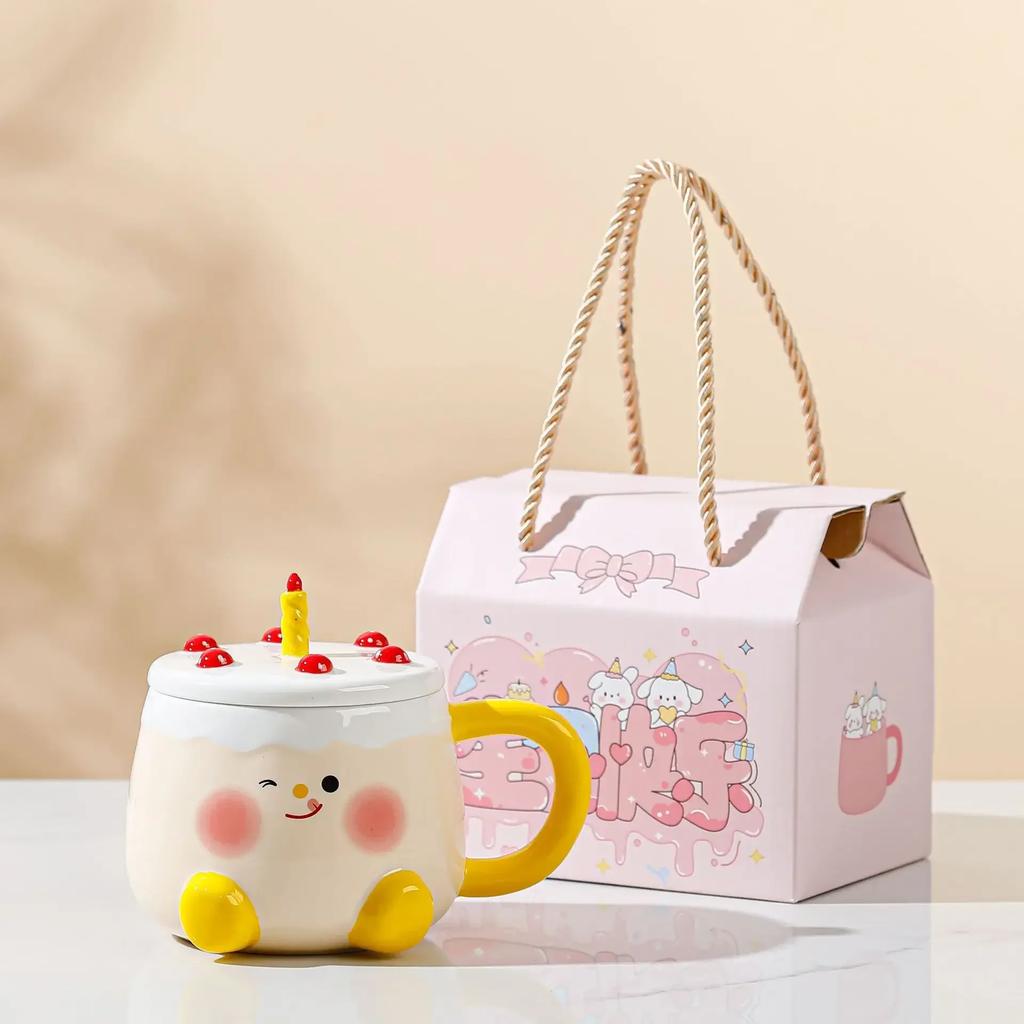 Prezent Urodzinowy Kubek Ceramiczny Wysokiej Wartości Pudełko Prezentowe Kubek Domowy z Pokrywką Słodki Kubek na Ciasto Prezent dla Dziecka Kubki Kubki do Kawy