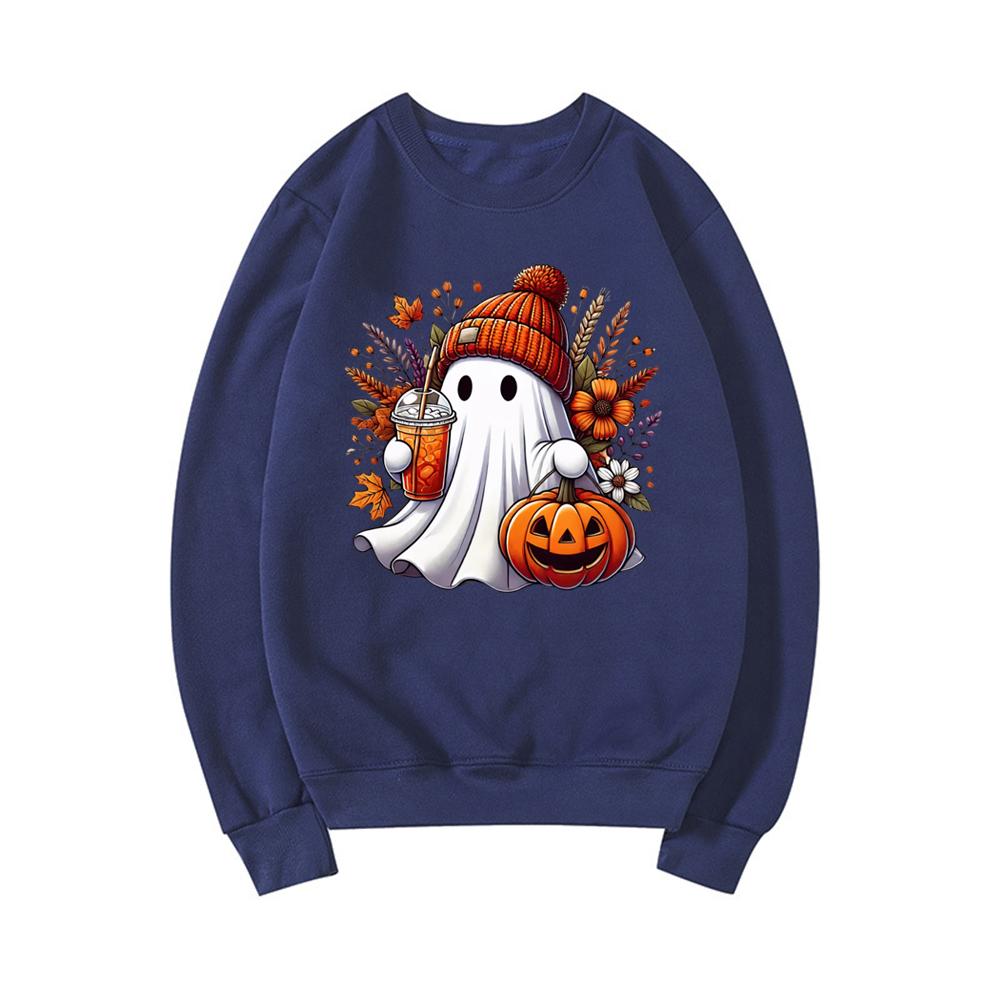 Halloween Cute Ghost Sweatshirt Halloween Pumpkin Spice Sweatshirt Women's Sweater Spooky Season Sweater Trick or Treat Pullover