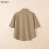 ZANZEA Blusa informal holgada de media manga con cuello vuelto para mujer
