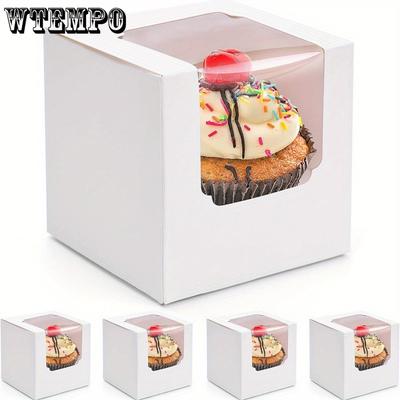 30pcs Cupcake Boxes Individual Cupcake Containers Pre-Assembled Containers with Window and Inserts for Cookies Pastries Weddings Birthdays Graduations