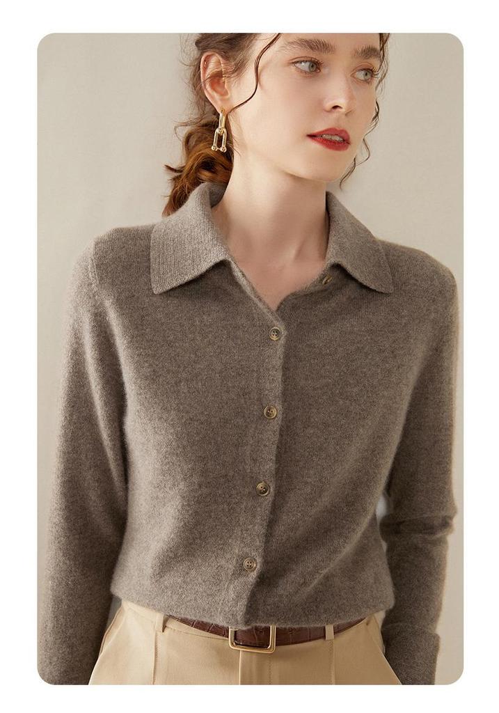 2024 Autumn/Winter Women's Slimming Cashmere Polo Collar Knit Cardigan