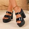 Fashion Round Toe Open Toe Slide with Platform Anti-Slip Wear-Resistant High Heels Women's Summer New Outside Platform Slippers