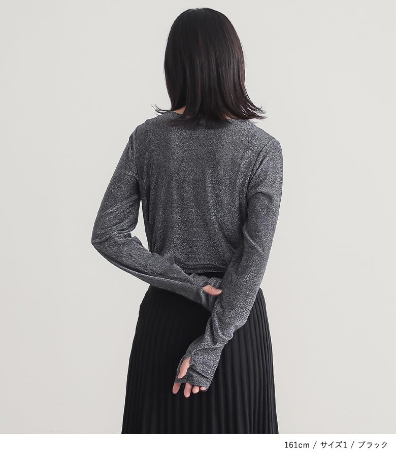 Oshare Walker Sheer Crew Neck Long Sleeve Top with and Finger Perfect for Stylish and Product 13tm08b n'OrLABEL [Glitter Top] Women's Glitter, Sheer,