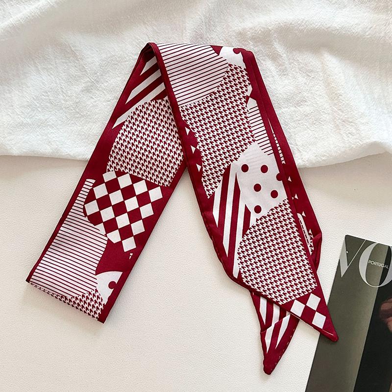 

2025 Новый Роскошный Бренд Шарф Красная Полоска Принт Женский Шарф Сумка Для Волос Узкие Шелковые Шарфы Женский Фуляр Шейный Платок Повязка На Голову 6x86cm