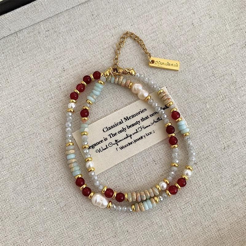 Beaded Gemstone Necklaces for Women Vibrant Summer Bohemian Choker Colorful Pearl Bib Necklace Stackable Lustrous Layers