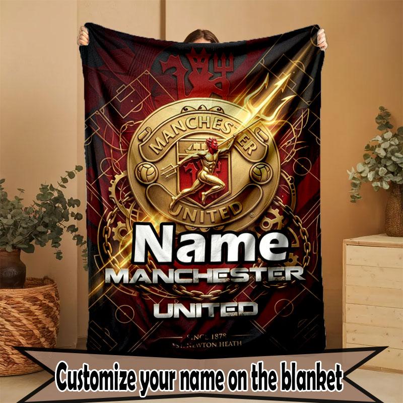Custom Name Personalized Manchester United Print Blanket, Home Decor, Bedroom, Sofa, Camping, Couch, Gifts for Birthday Christmas