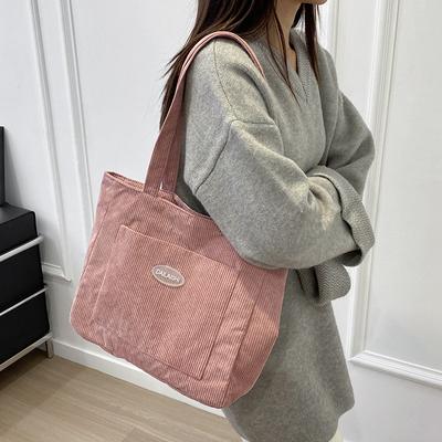 Retro Simple Corduroy Large-capacity Tote Bag Women's Autumn and Winter New Single Shoulder Crossbody Underarm Casual Handbag