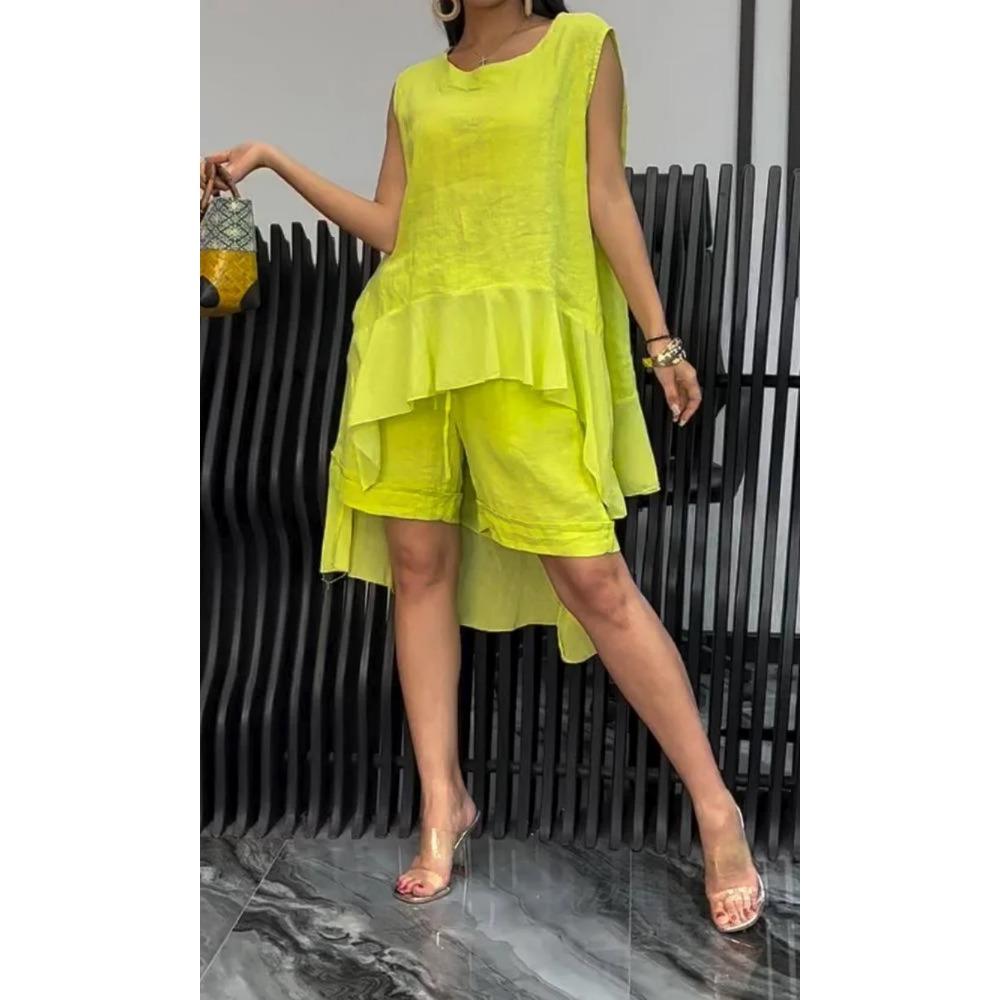 Summer New Women's Two-piece Sleeveless Fashion Set High-waisted Loose Shorts