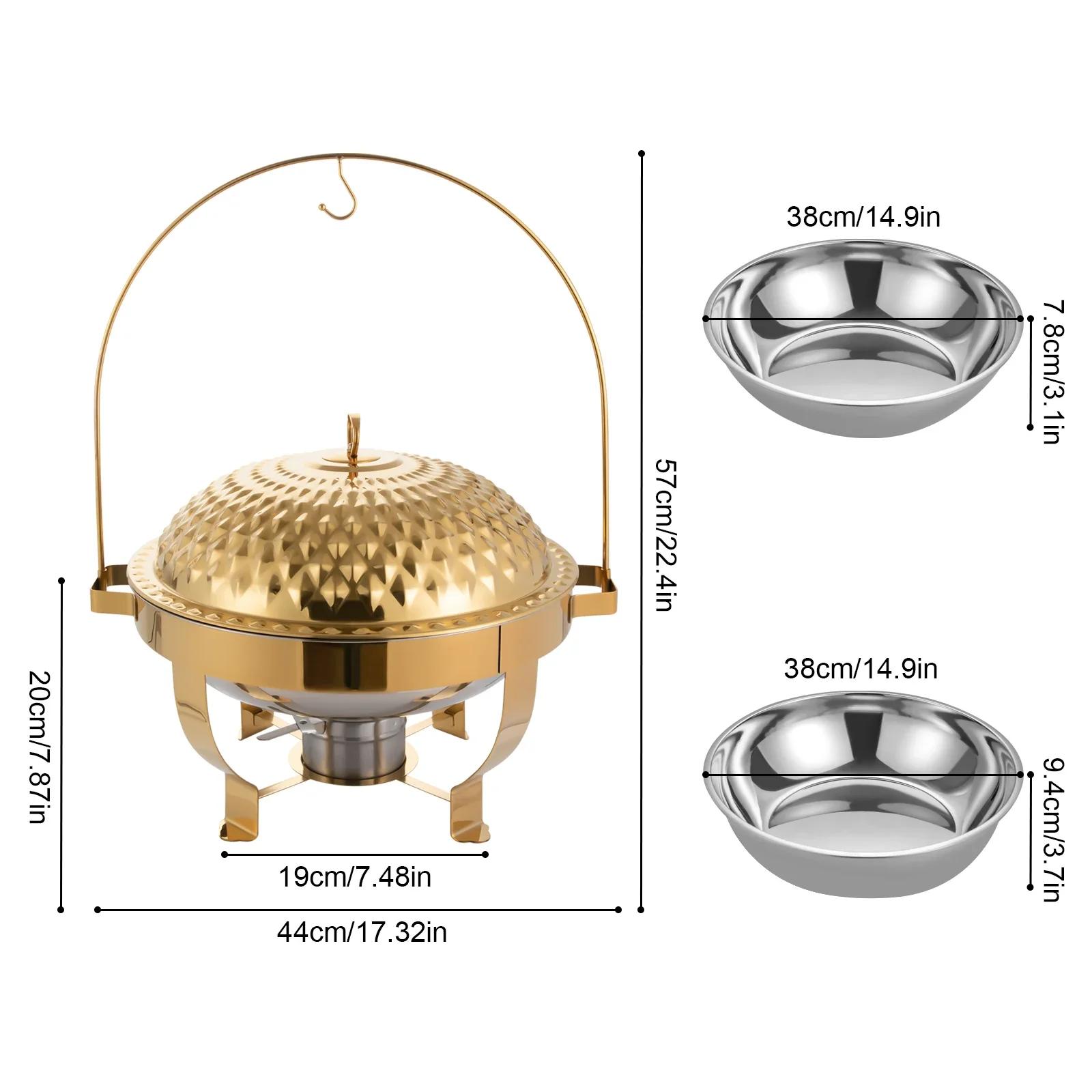 

Chafing Dishes for Buffet, 8.5Qt /8L Stainless Steel Round Buffet Chafer, Gold Hanging Lid Dining Stove, Buffet Server золотой