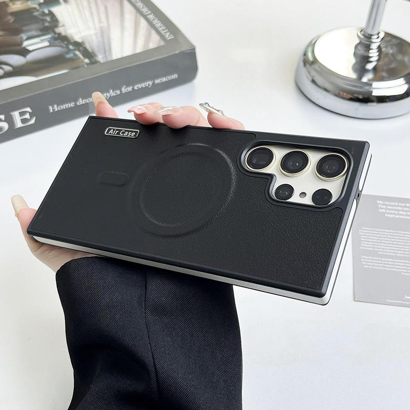 Suitable for Samsung S24 Plain Leather Mobile Phone Case MagSafe Magnetic Absorbing S25Ultra Contrast Color 22 Protective Case S24Ultra