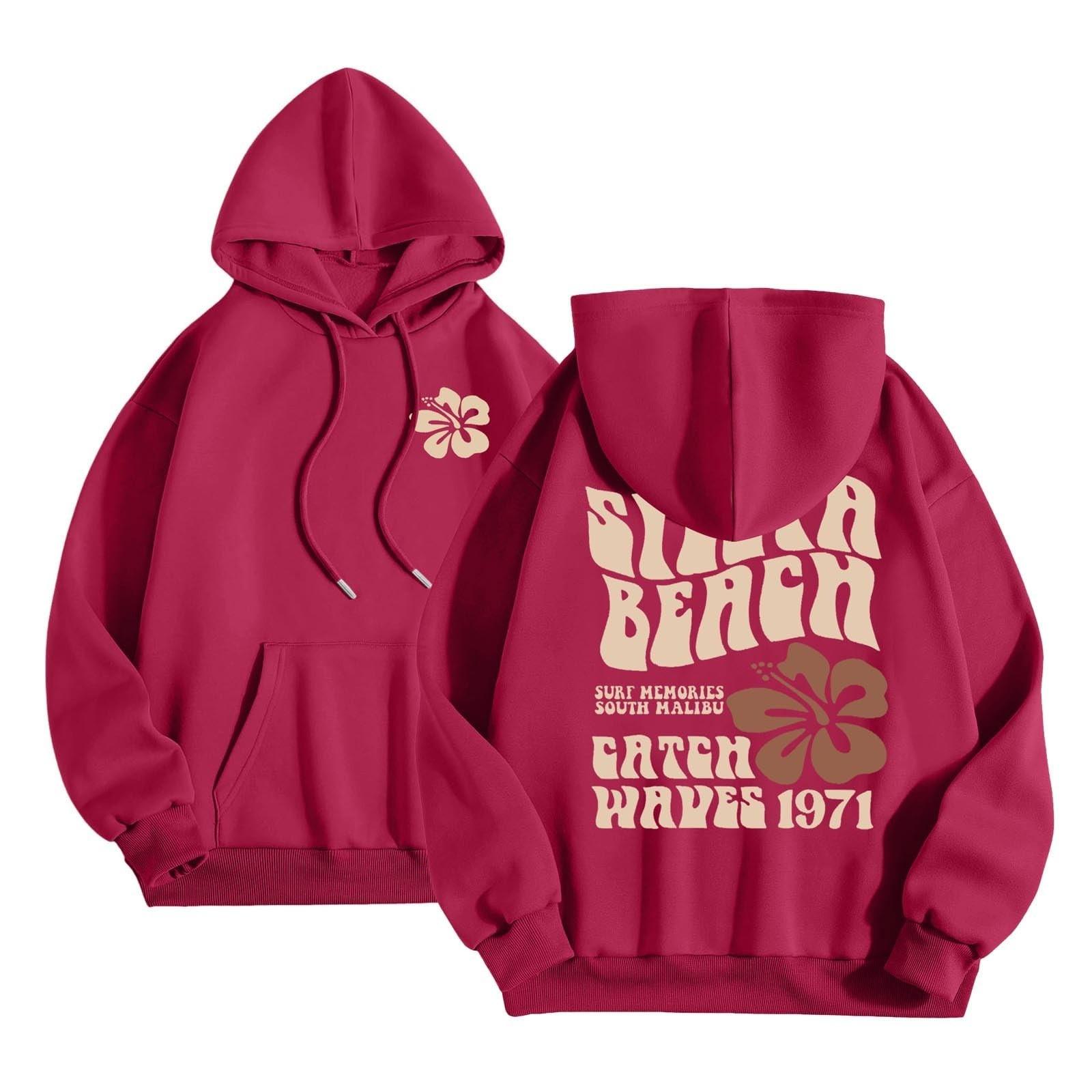 

Женская модная толстовка с длинным рукавом, принтом букв, капюшоном, завязками, большим карманом, толстовка сверху XL красный