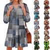 Women's Fashionable and Elegant Long-sleeved V-neck Pocket Plaid Print Dress
